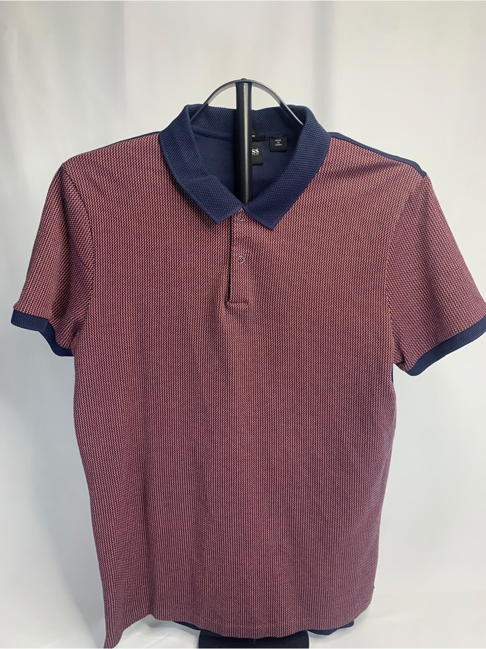 Boss Burgundy Polo with Navy Contrast Collar
